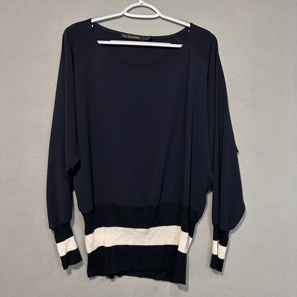 Iris Setlakwe Dolman Sleeve Top Womens‎ Size 2 Navy Blue Knitted Hem & Cuffs